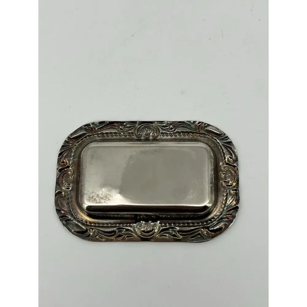 Vintage Salt & Pepper Shaker Set Glass Shakers w/ Ornate Metal Tray